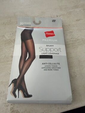 Hanes Premium Silky Support Light Coverage Tights - Black. Size large